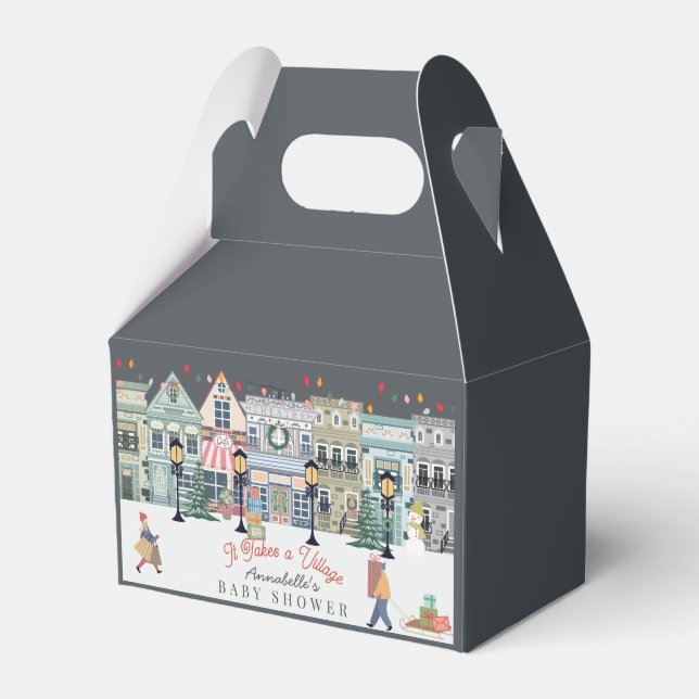 It Takes A Village Holiday Town Baby Shower Favor Boxes (Front Side)