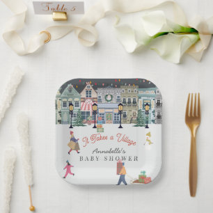 It Takes A Village Holiday Town Baby Shower Paper Plates