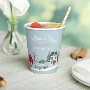 It Takes A Village Holiday Town Blue Baby Shower Paper Cups