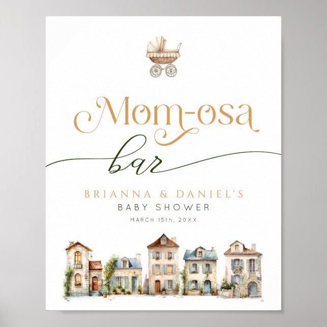 It Takes a Village Mom-osa Bar Baby Shower Sign (Front)