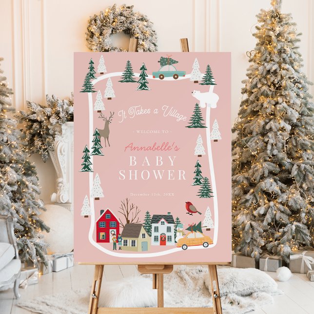 It Takes A Village Pink Baby Shower Welcome Foam Board (Creator Uploaded)