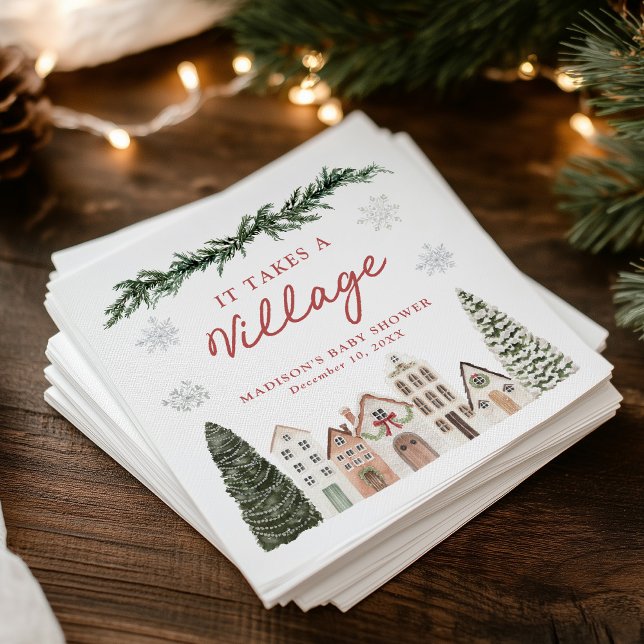 It Takes a Village Snowflake Winter Baby Shower Napkins (Creator Uploaded)