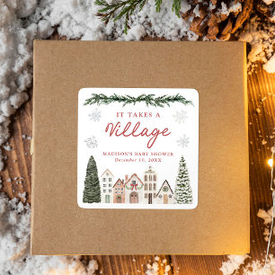 It Takes a Village Snowflake Winter Baby Shower Square Sticker