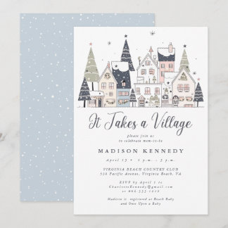 It Takes a Village Snowy Whimsical Baby Shower Invitation