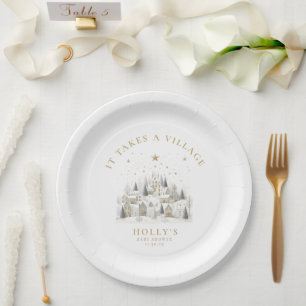 It Takes a Village Snowy Whimsical Baby Shower  Paper Plates