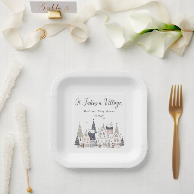 It Takes a Village Snowy Whimsical Baby Shower  Paper Plates (Wedding)