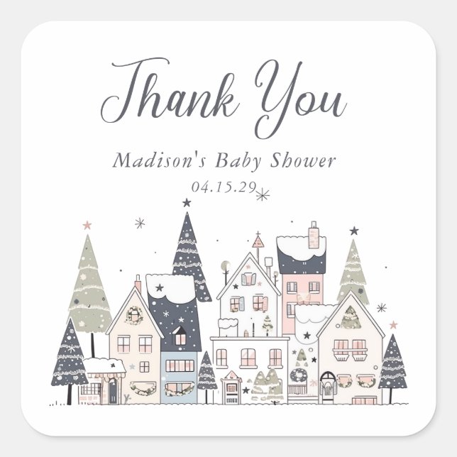 It Takes a Village Snowy Whimsical Baby Shower  Square Sticker (Front)