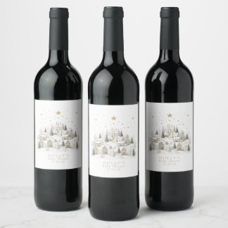 It Takes a Village Snowy Whimsical Baby Shower Wine Label