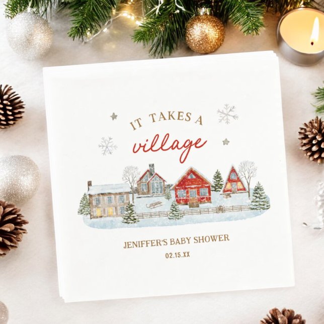 It Takes a Village Snowy Winter Baby Shower Napkins (Creator Uploaded)