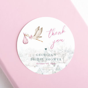 It Takes a Village Stork Winter Girl Baby Shower Classic Round Sticker