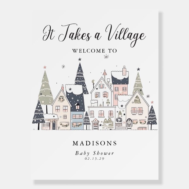 It Takes a Village Whimsical Baby Shower Welcome  Foam Board (Front)