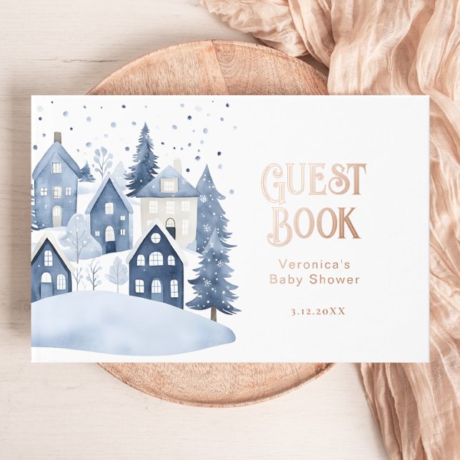 It Takes a Village Winter Baby Boy Shower Foil Guest Book (Creator Uploaded)