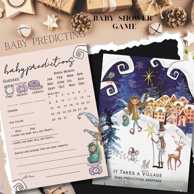 It Takes a Village Winter Baby Predictions Game Invitation (It Takes a Village Winter Baby Predictions Game Invitation)