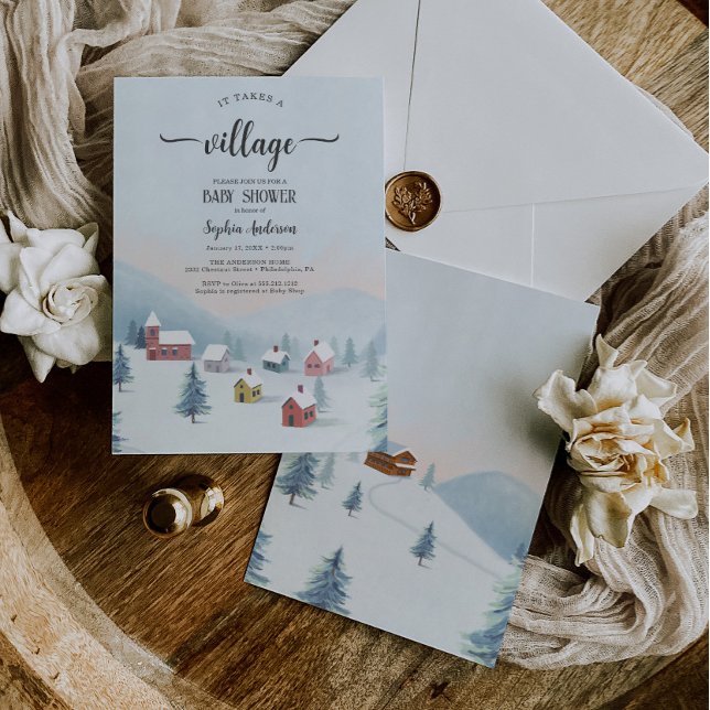 It Takes A Village Winter Baby Shower Invitation (it takes a village baby shower)