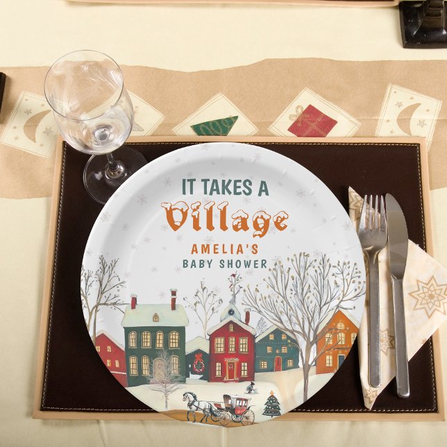 It Takes a Village Winter Baby Shower Paper Plates (Creator Uploaded)