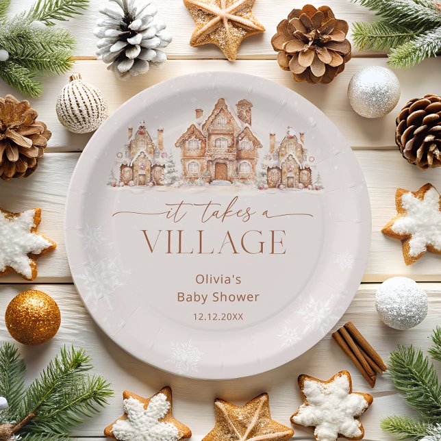 It Takes a Village Winter Baby Shower  Paper Plates (Creator Uploaded)