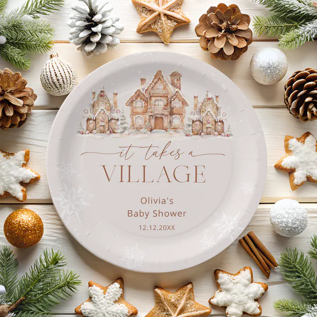 It Takes a Village Winter Baby Shower Paper Plates
