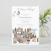 It Takes a Village Winter Baby Shower with Stork   Invitation (Standing Front)