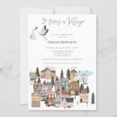 It Takes a Village Winter Baby Shower with Stork   Invitation (Front)