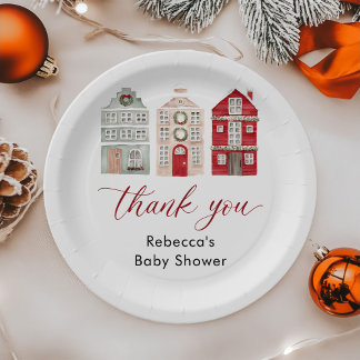 It Takes a Village Winter Christmas Baby Shower Paper Plates