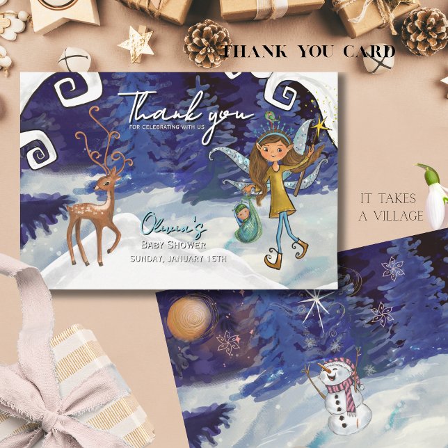 It Takes a Village Winter Fairy Baby Girl  Thank You Card (It Takes a Village Winter Fairy Baby Girl Thank You Card)