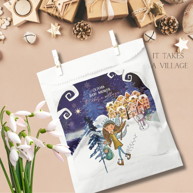 It Takes a Village Winter Fairy Girl Baby Shower  Favor Bag (It Takes a Village Winter Fairy Girl Baby Shower Favor Bag)