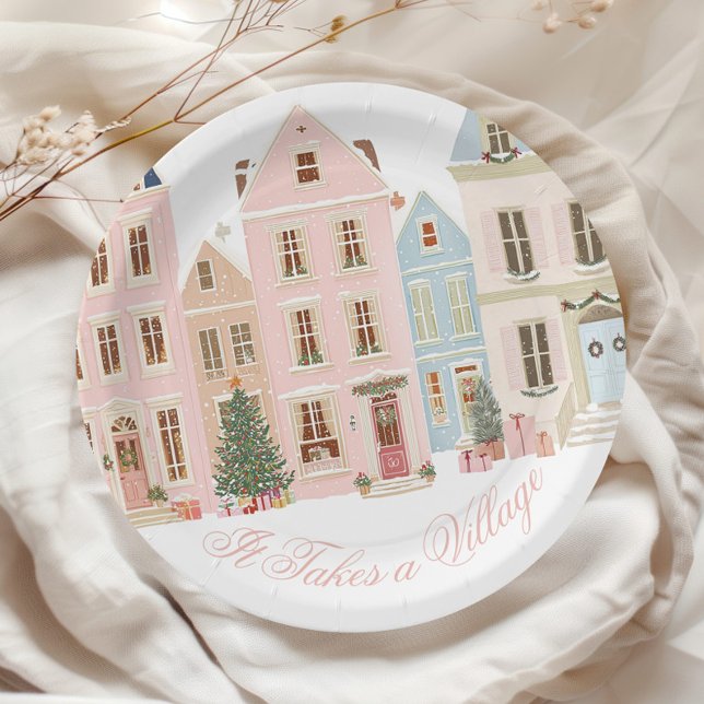 It takes a village Winter Pink Baby Girl Shower Paper Plates (Creator Uploaded)
