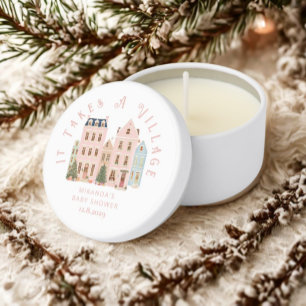 It takes a Village Winter Pink Snow Baby Shower Mini Candle Favors