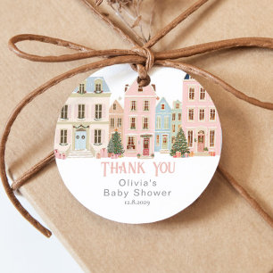 It takes a Village Winter Pink Snow Thank you Favor Tags