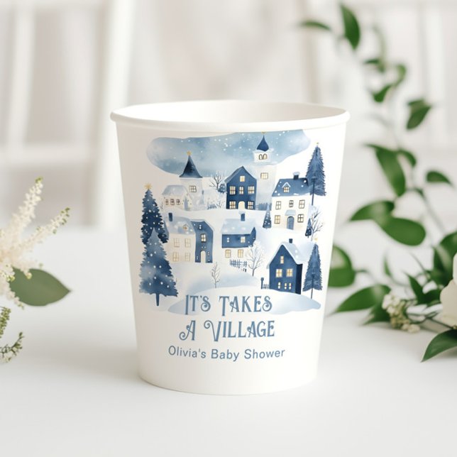 It Takes a Village Winter Snow Baby Shower Paper Cups (Creator Uploaded)
