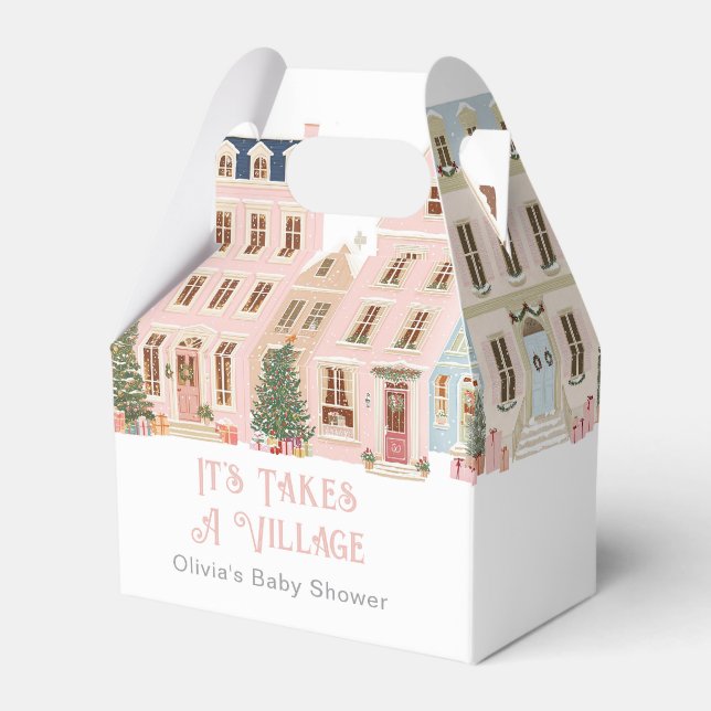 It Takes a Village Winter Snow Girl Baby Shower Favor Boxes (Back Side)