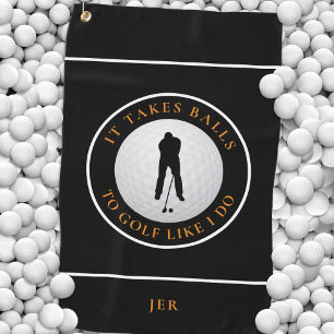 It Takes Balls Golf Towel Black Orange Monogram