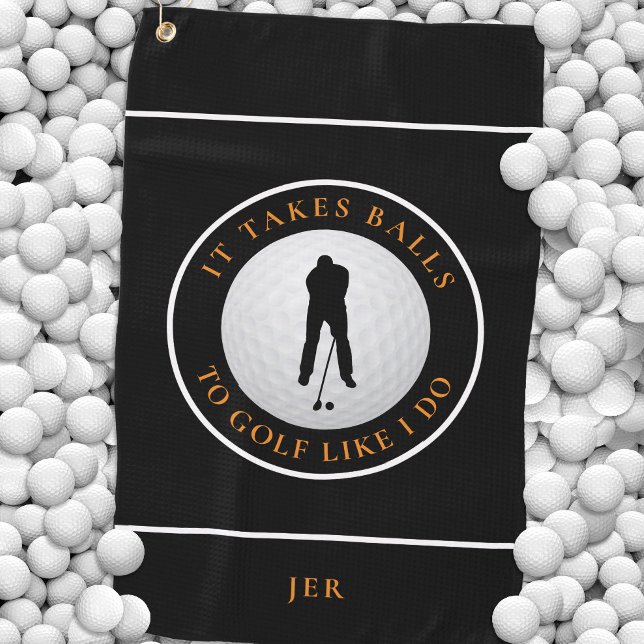It Takes Balls Golf Towel Black Orange Monogram (Creator Uploaded)