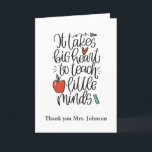 It takes Big Heart quote Teacher Thank You Card<br><div class="desc">Thank youTeacher card with It takes Big Heart to teach little minds quote an apple, a paper plane and a ruler for a school, pre-school or kindergarten teacher with modern calligraphy text. Appreciation week, graduation card with mint apple and calligraphy sign. Visit the shop to see all the collection. Add...</div>
