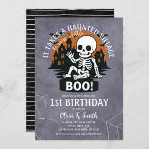 It Takes Haunted Village Halloween 1st Birthday Invitation