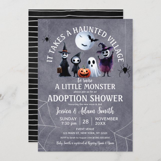 It Takes Haunted Village Halloween Adoption Shower Invitation (Front/Back)