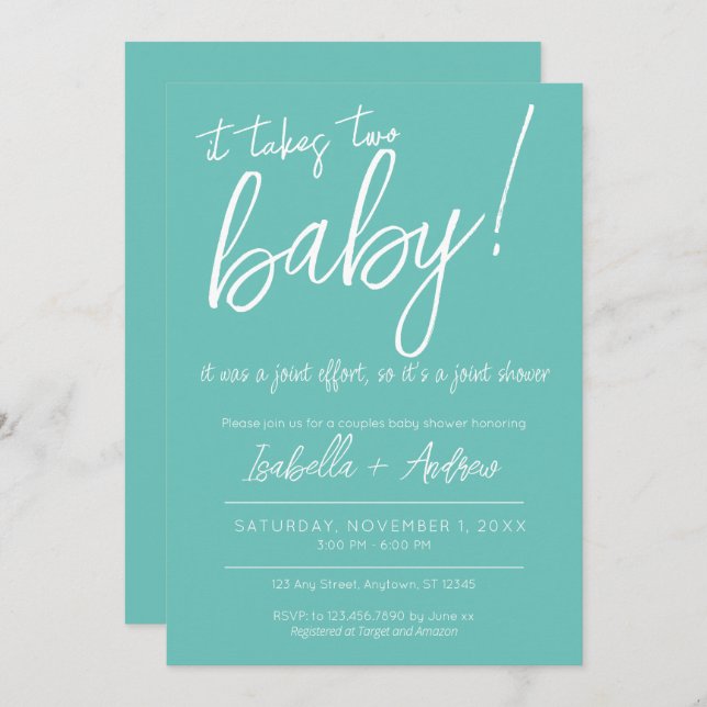 It Takes Two Joint Effort Joint Co-ed Baby Shower Invitation (Front/Back)