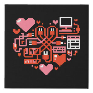 IT Tech Support Retro Heart Valentines Programmer Faux Canvas Print