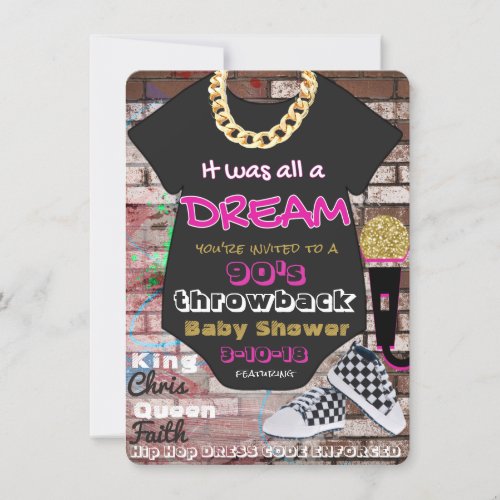 It was all a Dream 90s Hip Hop Pink  Gold Invitation