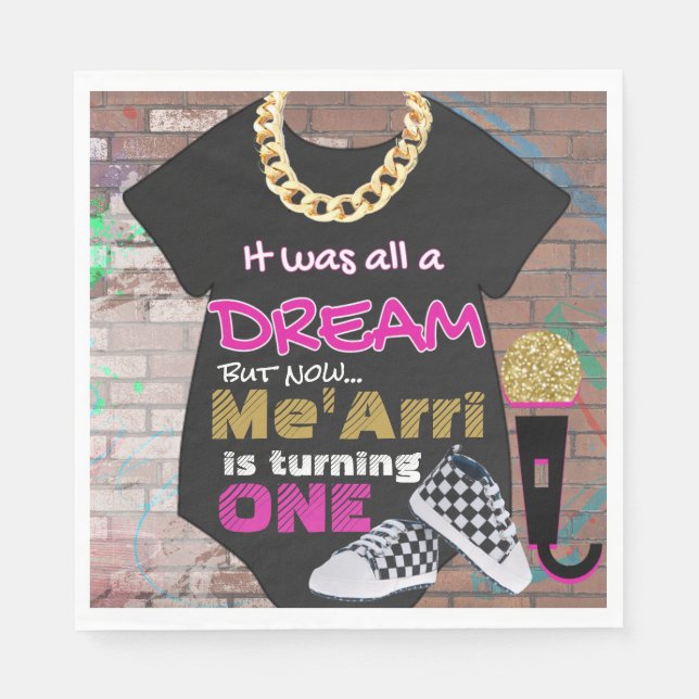 It was All a Dream| 90's Pink & Gold Birthday Napkins (Front)