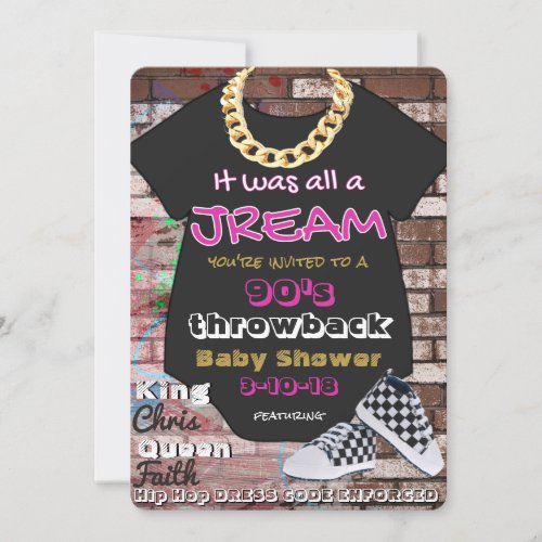 It was all a Jream 90s Hip Hop Pink  Gold Invitation