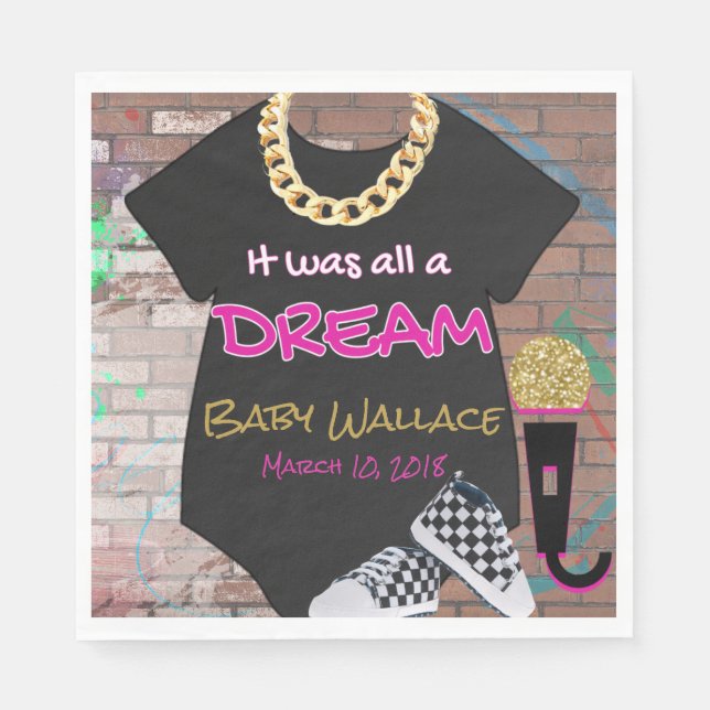 It was all Dream| Retro Hip Hop Pink & Gold Paper Napkins (Front)