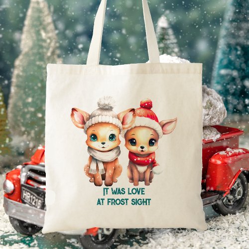 It was love at frost sight Cute Deer Christmas Tote Bag