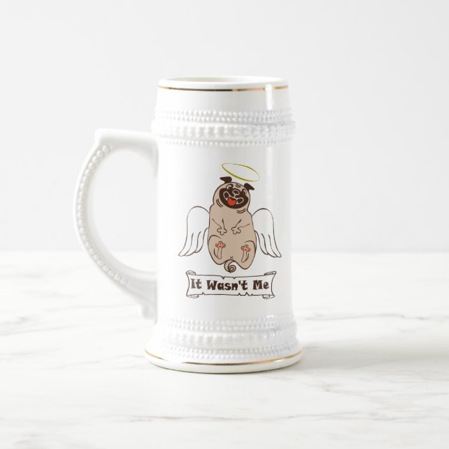 It Wasn't Me angel pug funny quote  Beer Stein (Left)
