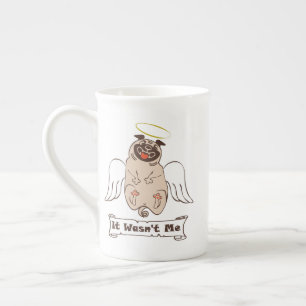 It Wasn't Me angel pug funny quote   Bone China Mug