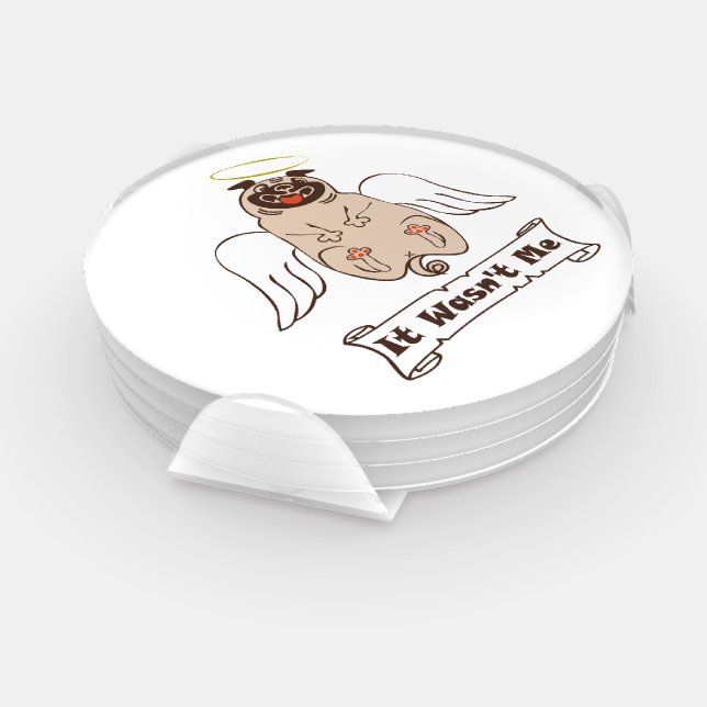 It Wasn't Me angel pug funny quote    Coaster Set (Set)