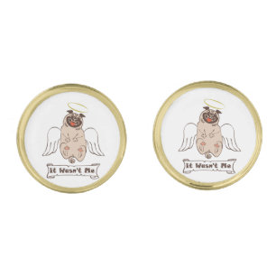 It Wasn't Me angel pug funny quote Cufflinks