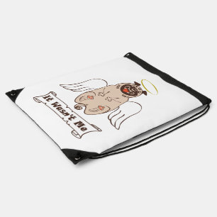It Wasn't Me angel pug funny quote    Drawstring Bag