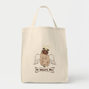 It Wasn't Me angel pug funny quote    Tote Bag