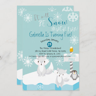  Arctic Winter Fox Birthday Party Invitations, 20 5x7